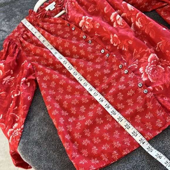 Sundance Janica Floral Peasant Puff Sleeve Blouse Red size XS - Picture 7 of 8